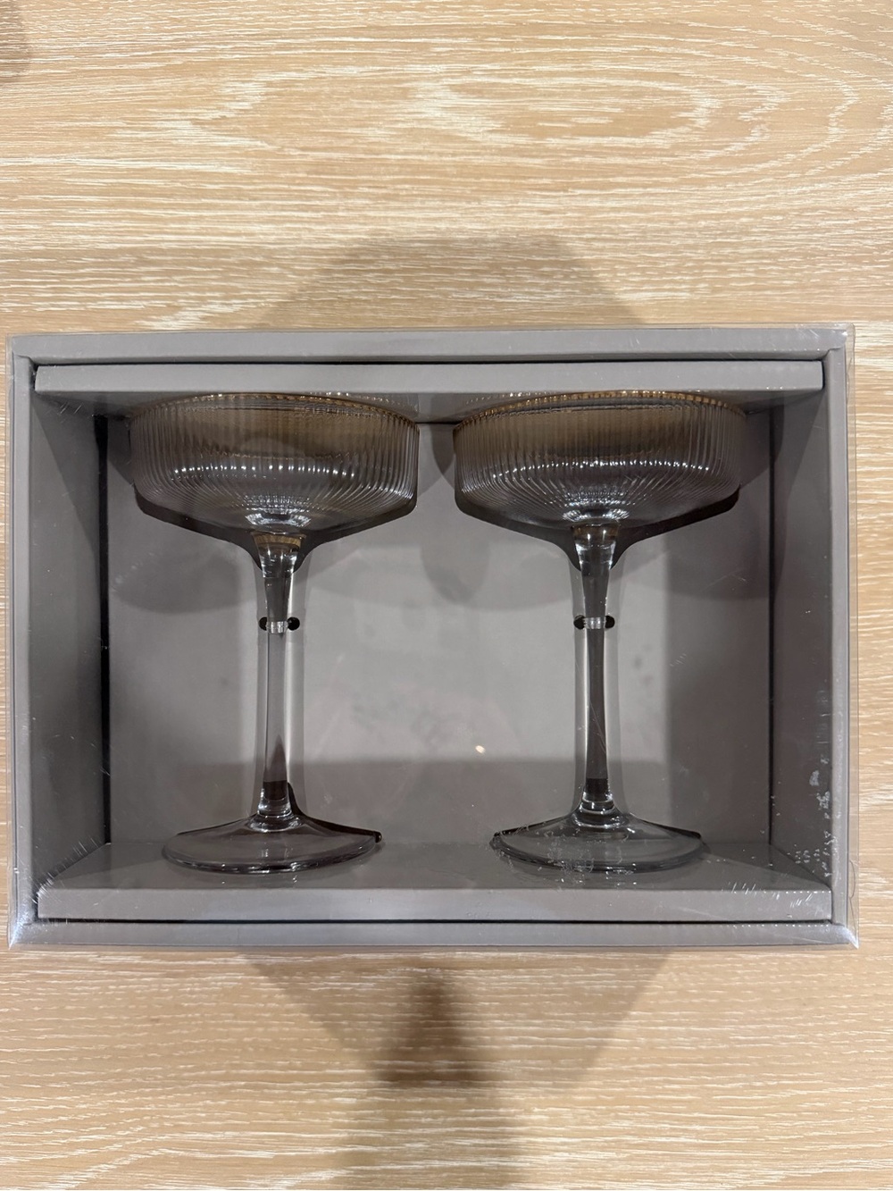 NIB Glass Coupe Champagne Glasses - Set of 2